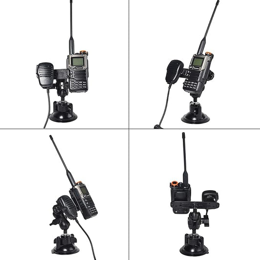 TWAYRDIO Windshield or Dash Mount for Handheld Radio and Mic, Adjustable Angle Suction Cup Holder Bracket for Motorola BaoFeng Retevis Yaesu Handhelds Two Way Radios Walkie Talkies