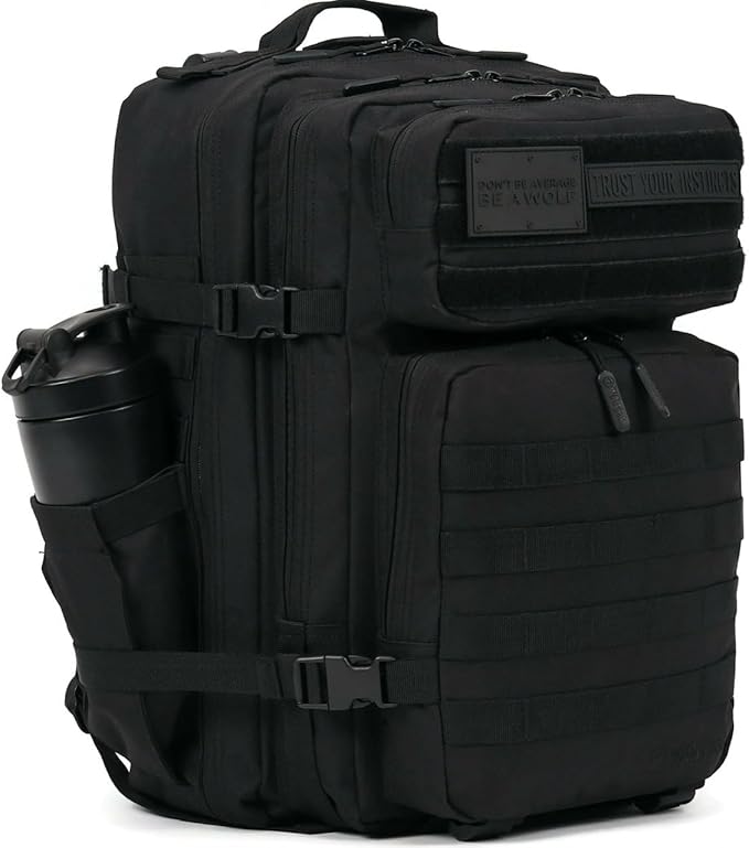 WOLFpak 45L Athletic Gym Backpack - Durable 1000D Waterproof Oxford Material with MOLLE Webbing, Laptop Pocket & Dual Cup Holders, Durable Fitness/Travel/Military Daypack (Nightshade Edition)