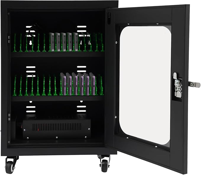 Cell Phone Locker 30 Slot Cellphone Charging Station Metal Cellphone Charging Cabinet Rechargeable Mobile Phone Cabinet for Office Classroom (30 Slot-Black)