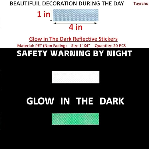 Glow in The Dark Reflective Stickers 1 inch X 4 inch for Bikes, Outdoor Waterproof High Visibility Reflector (20 Pcs)