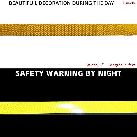 Non Fading Reflective Tape Yellow 1 inch, Outdoor Waterproof High Visibility Warning Industrial Marking Tape, Safety Stickers (15 feet)