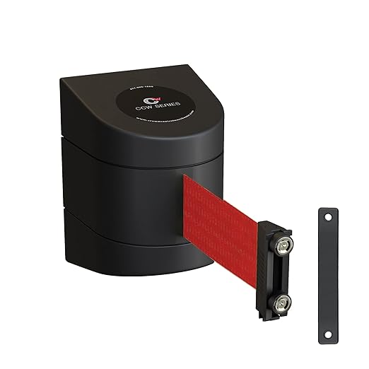 Crowd Control Warehouse - CCW Series WMB-220 Magnetic Wall Mount Retractable Belt Barrier - 15 Foot, Red Belt with Black ABS Case
