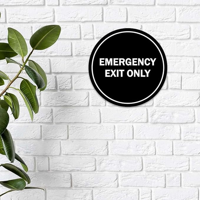Signs ByLITA Circle Emergency Exit Only Sign (Dark Brown) - Small 10 Pack