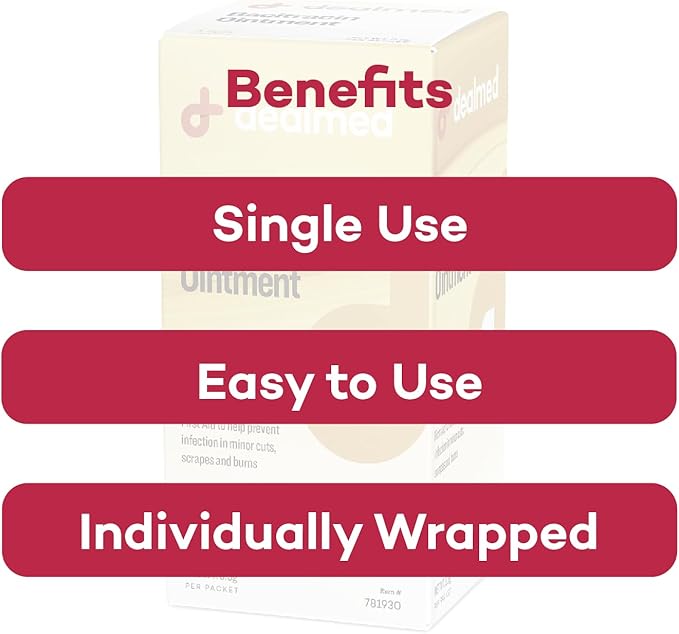 Dealmed Bacitracin Ointment – First Aid Antibiotic Pain Relieving Ointment for Minor Cuts, Scrapes, and Burns, 144 Packets/Box (.5g) - Case of 12