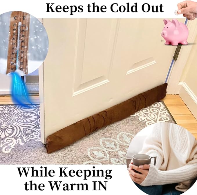 Evelots Cold, Hot Air Door Draft Stopper - 2 Pack - Strong Metal Clips - Block Cold Air, Noise, Dust - Warm & Quieter Home -No Need to Bend Down- 36 Inches - for Door Gaps up to 1 Inch - Save Energy