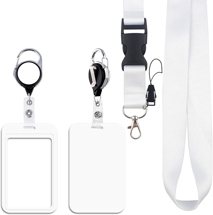 White Lanyards for Id Badges, Vertical Badge Holder with Keychain, Retractable and Breakaway Lanyard for Women Teacher Nurse