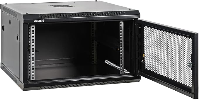 6U Professional Wall Mount Network Server Cabinet Enclosure 19-Inch Server Network Rack Meshed Door Mid-Depth Black