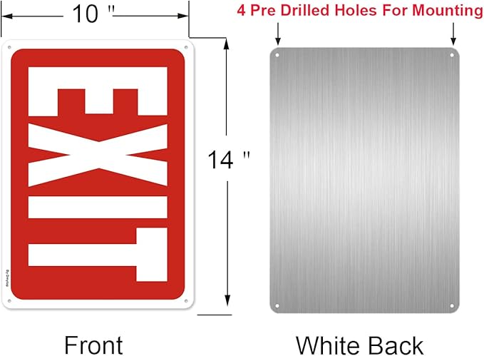 2 Pack Exit Sign, Do Not Enter Emergency Sign Metal, 14 x 10 Inches Reflective Aluminum Easy Mounting UV Protected Weather Resistant Durable Ink