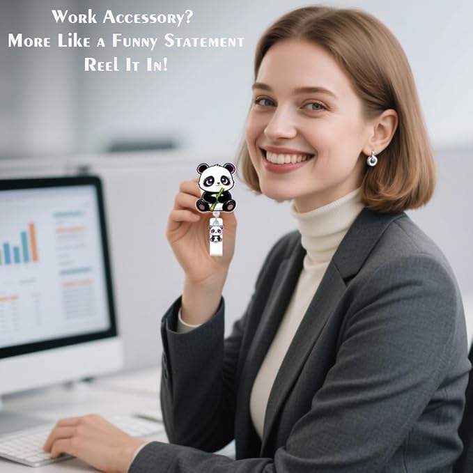 Cute Panda Badge Reel for ID Card, Funny Animal Panda Retractable Nurse Alligator Clip Badge Reel for Women, ID Name Tag Badge Holder for Office School Hospital Nurses Doctors Teachers