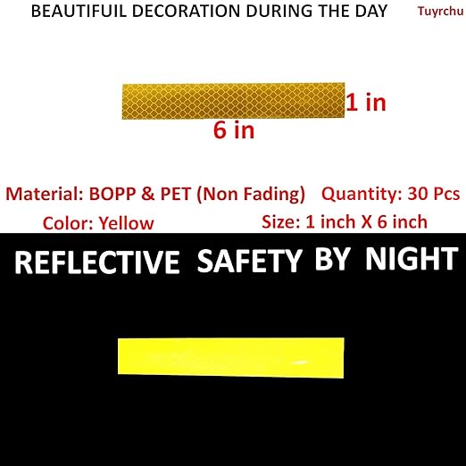 Yellow Reflective Stickers 1 inch X 6 inch, Outdoor Waterproof High Visibility Warning Safety Adhesive Reflector Tape (30 Pcs)