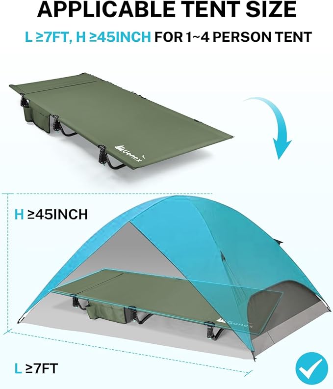 Gonex 31.5" Extra Wide Camping Cot with Premium Pillow Pocket Supports 350lbs, Portable Ultralight Folding Cot Bed for Adults Travel, Beach, Home, Sleeping (Army Green)