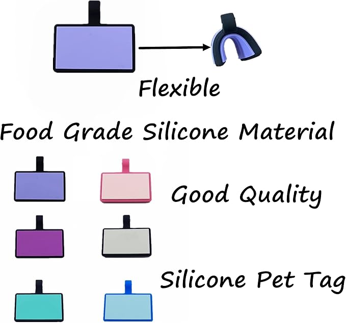 6 Pack Original Silent Square Shape Silicone Pet Tag,Modifiable ID Dog Tags,with Double Blank Sides to Engrave,6 Popular Colors in One Set