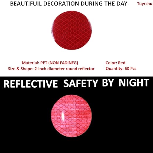 Red Reflective Stickers 2-inch Diameter Round Reflector, Outdoor Waterproof High Visibility Warning Adhesive Tape (60 Pcs)