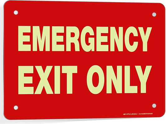 Emergency Exit Only Signs – 1 Pack 10x7 Inch – 100% Rust Free .040 Aluminum Signs, Glow in the Dark Laminated for Ultimate UV, Weather, Scratch, Water and Fade Resistance, Indoor and Outdoor