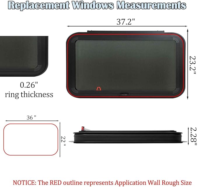 36"x22" Frameless RV Sliding Window - DOT Approved Tinted Glass, Anodized Aluminum Frame w/Mesh Screen, Fits 1.5"-1.875" Walls (Complete Installation Kit Included)