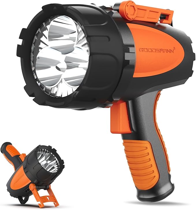 GOODSMANN LED Rechargeable Marine Handheld Spotlight up to 4500 Lumen Boat Spot Light Waterproof Searchlight Portable Flashlight with EVA Case USB Adapter Car Charger for Outdoor and Indoor Use