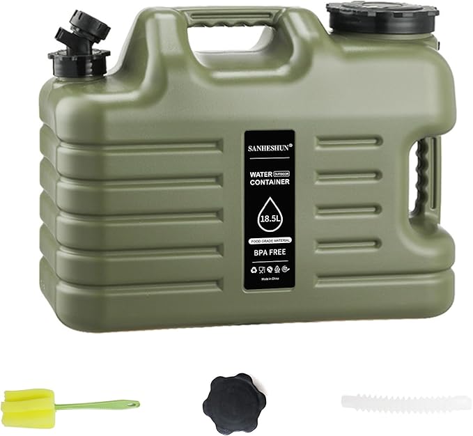 5 Gallon Water Jug,Camping Water Container with Spigot,BPA-Free with Cleaning,Brush Military Green Tank Portable,Suitable for Outdoor Camping and Hiking,Army Green