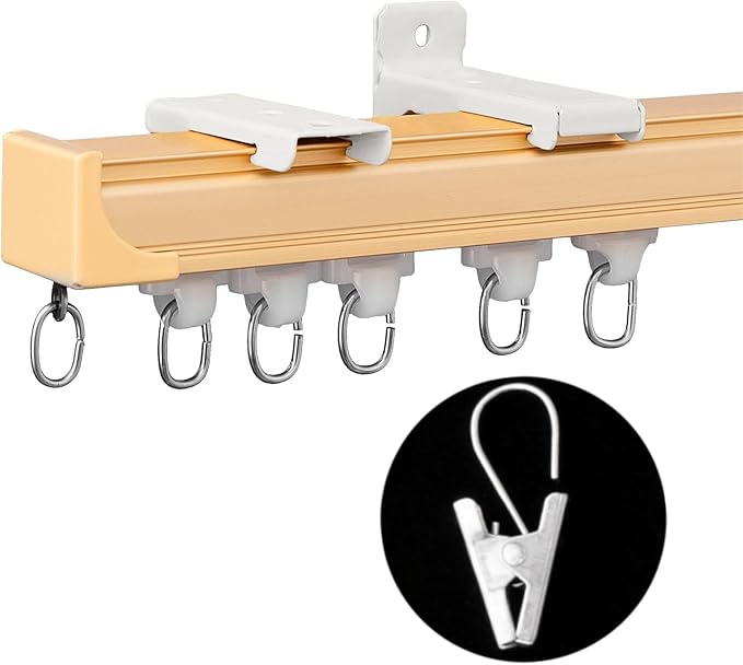 Ceiling Curtain Track Ceiling and Wall Mounted Heavy-Duty Curtains Rails Room Divider Curtains Shower RV Tracks Ceiling Sliding Curtain Rods With Clips, Gold 18ft.