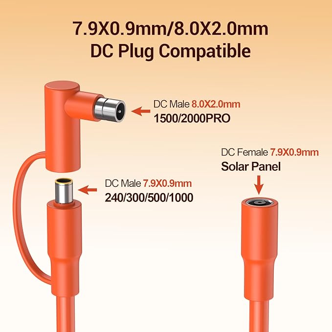 8mm Extension Cable 14AWG for Solar Generators 20FT 6M, DC7909 Solar Panel Cable Cord Female to Male with DC8020 Power Male Adapter Right Angle for GZ Yeti, Aker, Jackery Portable Power Station