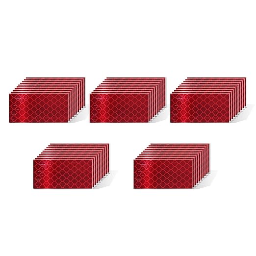 Non Fading Red Reflective Stickers 1 inch X 2 inch, Outdoor Waterproof High Visibility Warning Safety Adhesive Reflector Tape (50 Pcs)