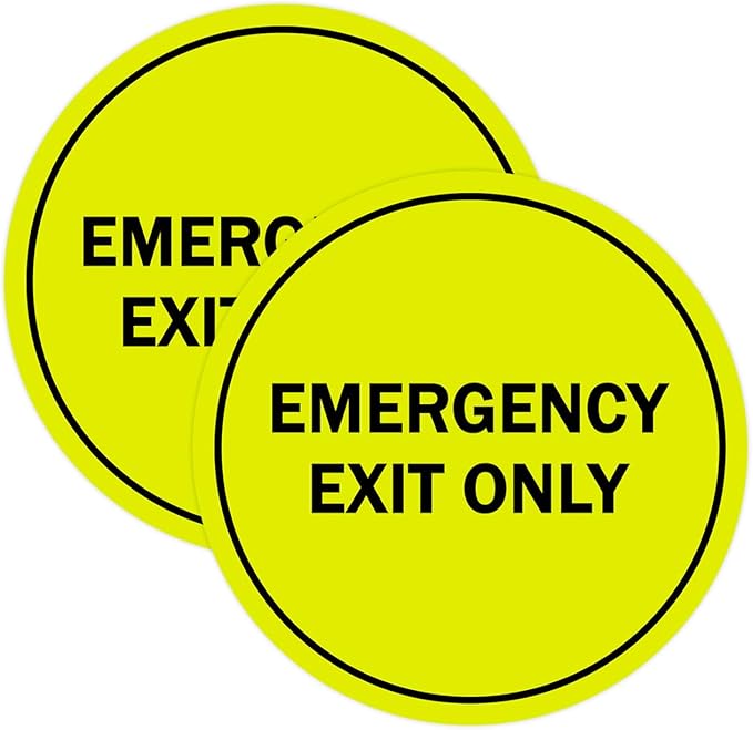Signs ByLITA Circle Emergency Exit Only Sign (Yellow/Black) - Small 2 Pack