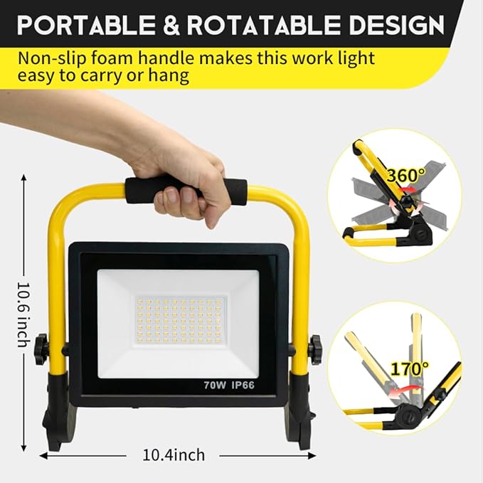 10000LM LED Work Light: Portable Work Light with 5FT Cord - IP66 Waterproof Flood Light for Outdoor Indoor Job Site Workshop Garage Construction Site Lighting, Gifts for Man