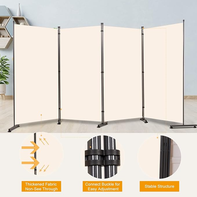 Room Divider 6FT Folding Privacy Screens, 4 Panel Partition Room Dividers w/Freestanding Design, Portable Wall Divider for Room Separtation, Fabric Screen Panel for Home Office Bedroom Dorm