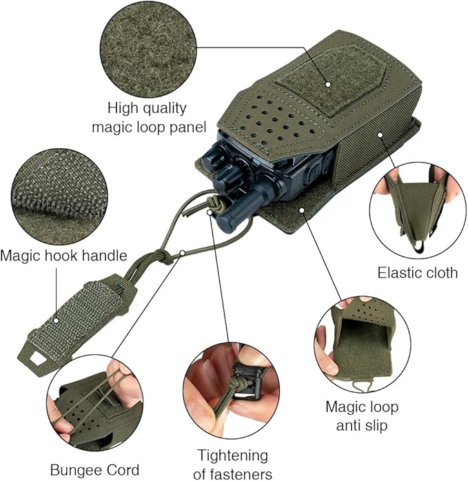 Tactical Radio Holster Molle Radio Pouch Universal Radio Holder For Walkie Talkie Motorola BaoFeng UV-5R BF-F8HP Adjustable Storage Rifle Magazine Pouch(Ranger Green)