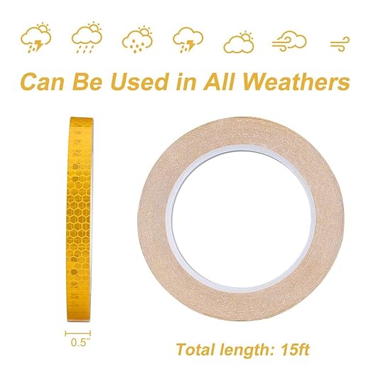 Reflective Safety Tape,1/2 Inch×15 Feet Yellow Reflective Strips,high Viscosity Waterproof Reflective Tape for Bikes Cars Ships Motorcycles Raincoat.