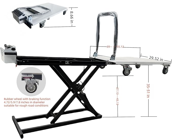 Electric Hydraulic Lift Trolley ，Folding Material Elevator，Can be Easily Transported Goods to Trucks and Warehouse Racks，It is Suitable for Various Types of Roads and Vehicles.（Customizable ）
