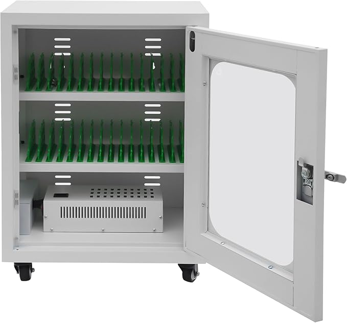 Cell Phone Locker 30 Slot Cellphone Charging Station Metal Cellphone Charging Cabinet Rechargeable Mobile Phone Cabinet for Office Classroom (30 Slot-White)