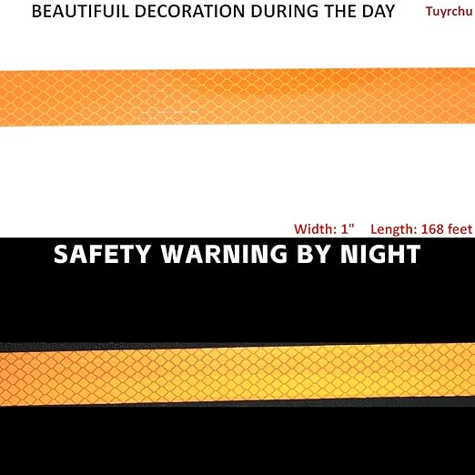 Non Fading Reflective Tape Orange Outdoor Waterproof 1 inch Wide, High Visibility Safety Warning Reflector Sticker Strips (168 feet)