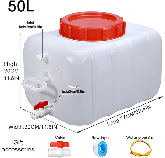 Large Capacity Water Container with Spigot Hose, Portable Water Storage Tank 52.8 Gallon No Leakage Camping Water Carrier for Emergency Vehicle Car Outdoor Hiking Picnic(Size:50L/13.2Gal)
