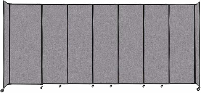 Versare Straightwall Sliding Portable Wall Partition | Freestanding Office Dividers | Locking Wheels | Temporary Room Separator | 15'6'' Wide x 6'10'' Tall Cloud Gray Fabric Panels