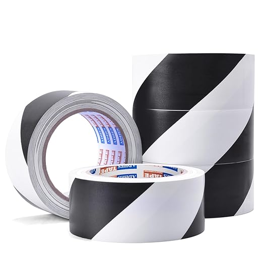 ADHES Black and White Caution Tape, 2 Inch X 108 Feet x 5 Rolls Weather-Resistant & Strong Adhesive Hazard Tape Warning Tape for Marking Walls, Floors, Pipes and Equipment