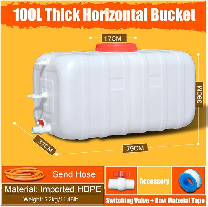 45L/75L/100L/200L Water Tank，Plastic Bucket，Food-Grade Rectangular Thickened Water Tower with Faucet for Household Water Storage(Size:100L)