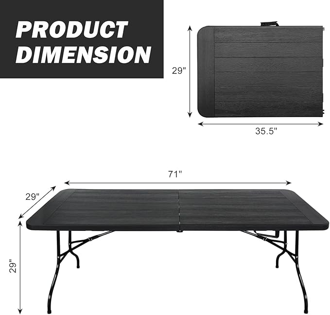 Folding Table, 4FT/6 FT Foldable Table with Carrying Handle, Steel Legs Heavy Duty Portable Utility Table for Party, Dining, Wedding, Events, Picnic Indoor, Outdoor, Camping