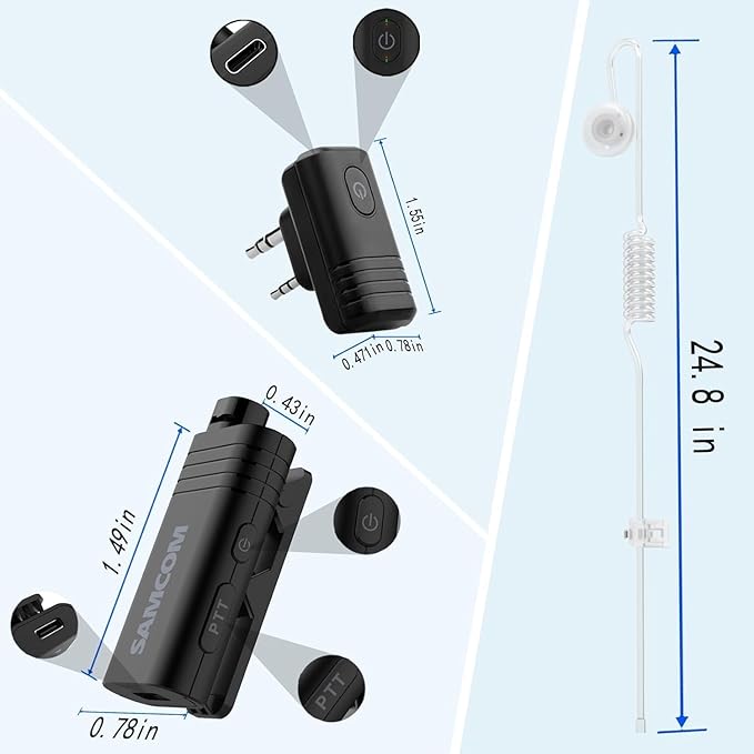 SAMCOM BTEAR01 Wireless Earpiece with Clear Airtube Tube 2 Pin Dongle for Two-Way Radios, FPCN30A/FPCN10A Wireless Headset Earphone with Mic 2-Pin K Plug, Radio NOT Included