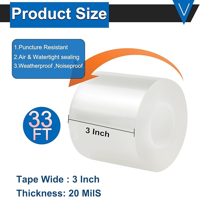 Window Insulation Tape for Winter Heavy Duty Weather Stripping Sealing Film Tape Draft Stopper 3 in x 33 Ft Keep Warm & Save Energy Easy Apply & Remove for Doors and Windows