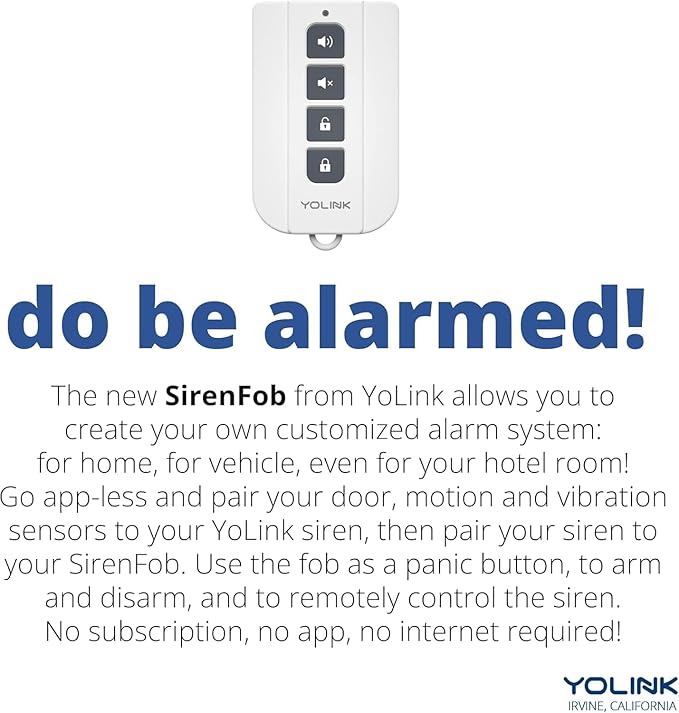Outdoor Alarm Controller 2 and SirenFob Kit, Battery-Powered Siren/Alarm/Relay Controller, 12VDC Out, Up to 1/4 Mile Open-Air Range, 110dB Siren Included, YoLink Hub Included