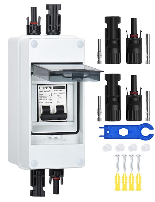 DIHOOL 10 Amp Solar Disconnect Switch, Miniature Circuit Breaker with din Rail Enclosure Outdoor Box for Solar Panels