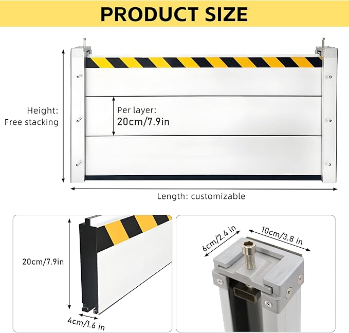 Flood Barriers for Home, Detachable Stackable Baffle Flood Protection System, Heavy Duty Reusable Aluminum Flood Water Barrier for Garage, Home, Front Door, Basement, Gates