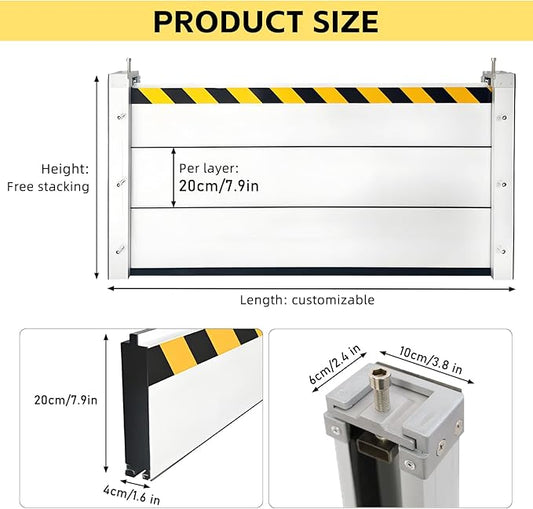 Flood Barriers for Home, Detachable Stackable Baffle Flood Protection System, Heavy Duty Reusable Aluminum Flood Water Barrier for Garage, Home, Front Door, Basement, Gates