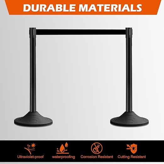 6 Pack Black Crowd Control Stanchions with 10FT Retractable Belts, Rubber Base Posts for Event Queue and Crowd Management