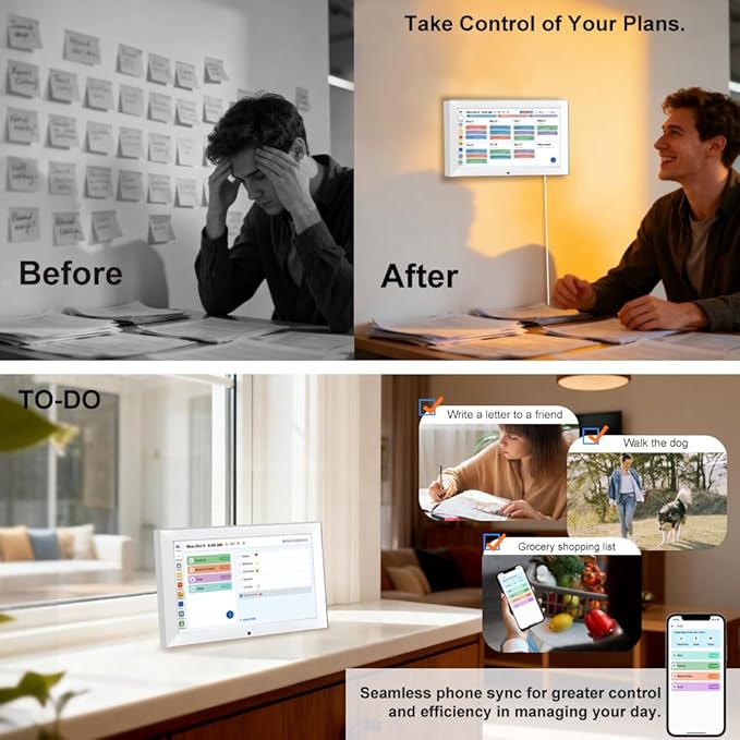 Digital Calendar Planner Interactive Touchscreen Chore Chart Smart Schedule Meal Plan Family Photo Display Sync Calendar Wall & Desk Mountable (10.1 inch)