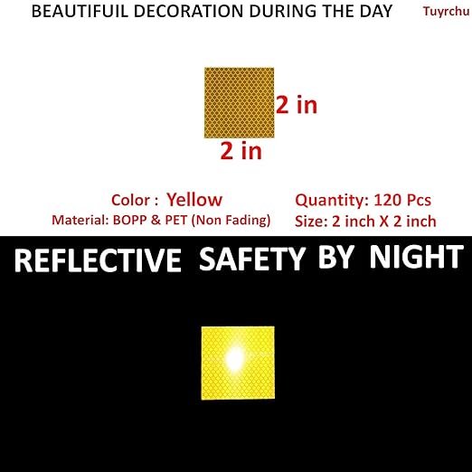 Yellow Reflective Stickers 2 inch X 2 inch, Outdoor Waterproof High Visibility Warning Safety Adhesive Reflector Tape (120 Pcs)