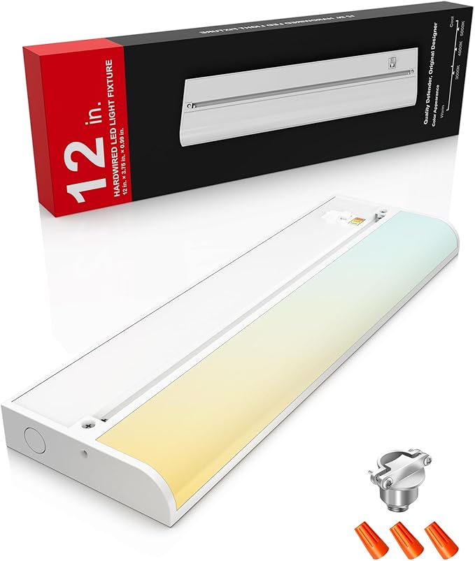 12 Inch Hardwired Under Cabinet Lighting, 3 Color Setting Dimmable LED Under Cabinet Lights Wired, 700LM Linkable Under Counter Lights for Kitchen, 8W, CRI>97