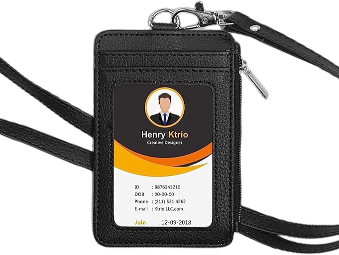 bolimoss Lanyard with Wallet,Badge Holder with Zipper,Zip Id Case Wallet with BreakawayLanyard for Cards,Cash,Travel,Women,Men (Black)