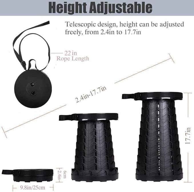 2-Pack Collapsible Stool, 400lbs Max Weight, Lightweight But Sturdy, Portable Retractable Folding Telescoping Foldable Camping Stool for Adults Outdoor Fishing Hiking BBQ (2, Black)