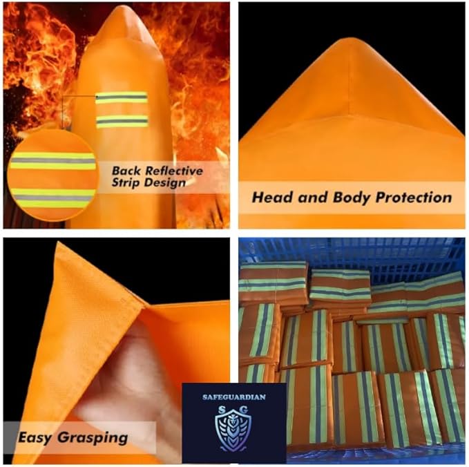 Fireproof Blanket Fire Cloak | Hooded Fire Blanket | Emergency Fire Blankets For Full Body | Emergency Fire Escape Hooded Cape with Reflective Strips | Heat Resistant Up to 1100°F | 65*61